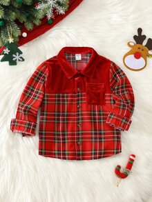 SHEIN 兒童中性款小男孩/小女孩可愛聖誕上衣，秋冬冬季幼兒聖誕上衣，冬季上衣，聖誕家庭套裝 - 酒紅色 - 查看 5