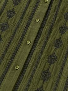 Nöista Olive Green Embroidered Shirt. Suitable For Casual Wear Fall/Winter, Commuting, Campus Parties.Going Out .Versatile - Green - View 10