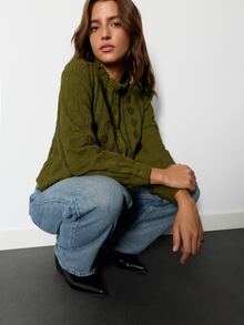 Nöista Olive Green Embroidered Shirt. Suitable For Casual Wear Fall/Winter, Commuting, Campus Parties.Going Out .Versatile - Green - View 5