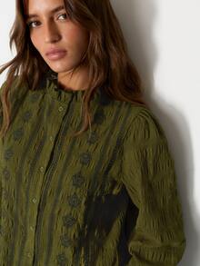 Nöista Olive Green Embroidered Shirt. Suitable For Casual Wear Fall/Winter, Commuting, Campus Parties.Going Out .Versatile - Green - View 1