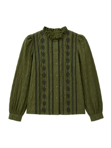 Nöista Olive Green Embroidered Shirt. Suitable For Casual Wear Fall/Winter, Commuting, Campus Parties.Going Out .Versatile - Green - View 7