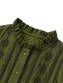 Nöista Olive Green Embroidered Shirt. Suitable For Casual Wear Fall/Winter, Commuting, Campus Parties.Going Out .Versatile - Green - View 11