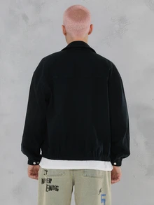 FORM&CHAOS 男士秋季長袖拉鍊休閒街頭風夾克，度假黑色 - 藍色 - 查看 2