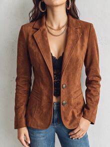 Trelyra Women's Fall Brown Lapel Single-Breasted Blazer,Long-Sleeve Waisted Mid-Length Suit Jacket,Sophisticated Occasion Wear For Business Commute Office - Rust Brown - View 7