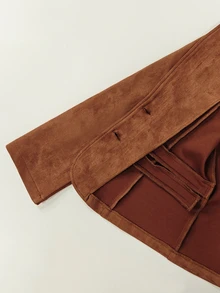 Trelyra Women's Fall Brown Lapel Single-Breasted Blazer,Long-Sleeve Waisted Mid-Length Suit Jacket,Sophisticated Occasion Wear For Business Commute Office - Rust Brown - View 9