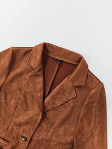 Trelyra Women's Fall Brown Lapel Single-Breasted Blazer,Long-Sleeve Waisted Mid-Length Suit Jacket,Sophisticated Occasion Wear For Business Commute Office - Rust Brown - View 8