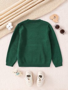 PrepCrw Young Boy Puppy Pattern Green Crew Neck Long Sleeve Sweater,Thanksgiving,Christmas,Winter,Winter Clothes,Cozy Fall & Winter Styles, - Dark Green - View 4