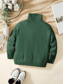 PrepCrw Tween Boys' Casual Turndown Collar Half-Zip Up Long Sleeve Knitted Sweater Fall Winter - Dark Green - View 3