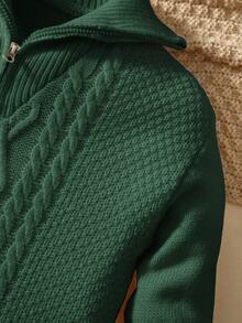 PrepCrw Tween Boys' Casual Turndown Collar Half-Zip Up Long Sleeve Knitted Sweater Fall Winter - Dark Green - View 7