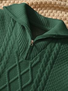 PrepCrw Tween Boys' Casual Turndown Collar Half-Zip Up Long Sleeve Knitted Sweater Fall Winter - Dark Green - View 5