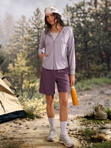 Exploreva Exploreva Women's Casual Versatile Zip-Up Long Sleeve Hooded Sun Protection Jacket - Lilac Purple - View 5