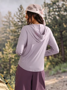Exploreva Exploreva Women's Casual Versatile Zip-Up Long Sleeve Hooded Sun Protection Jacket - Lilac Purple - View 3