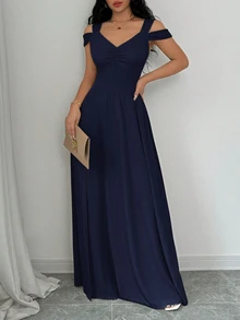 Rafferiza V-Neck Cinched Waist Vintage French Style Women Dress Fall Cloth For Women - Navy Blue - View 7