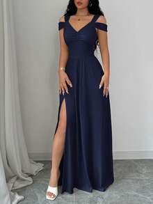 Rafferiza V-Neck Cinched Waist Vintage French Style Women Dress Fall Cloth For Women - Navy Blue - View 11