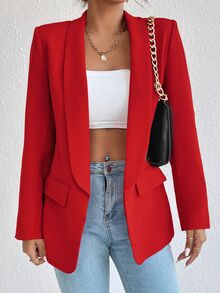 Rafferiza Solid Shawl Collar Blazer Fall Cloth For Women - Burgundy - View 3
