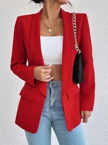 Rafferiza Solid Shawl Collar Blazer Fall Cloth For Women - Burgundy - View 6