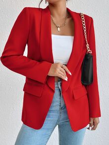 Rafferiza Solid Shawl Collar Blazer Fall Cloth For Women - Burgundy - View 4