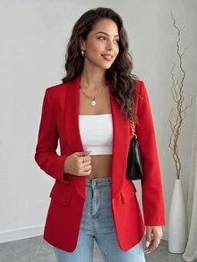 Rafferiza Solid Shawl Collar Blazer Fall Cloth For Women - Burgundy - View 1