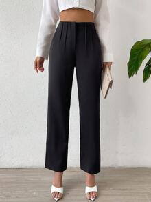 Rafferiza Pantalones rectos plisados plegables lisos - Negro - Ver 6