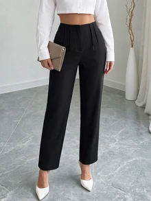 Rafferiza Pantalones rectos plisados plegables lisos - Negro - Ver 1