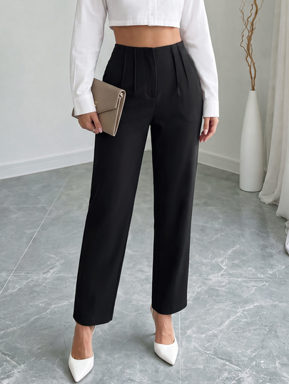 Rafferiza Solid Fold Pleated Straight Leg Pants Fall Cloth For Women