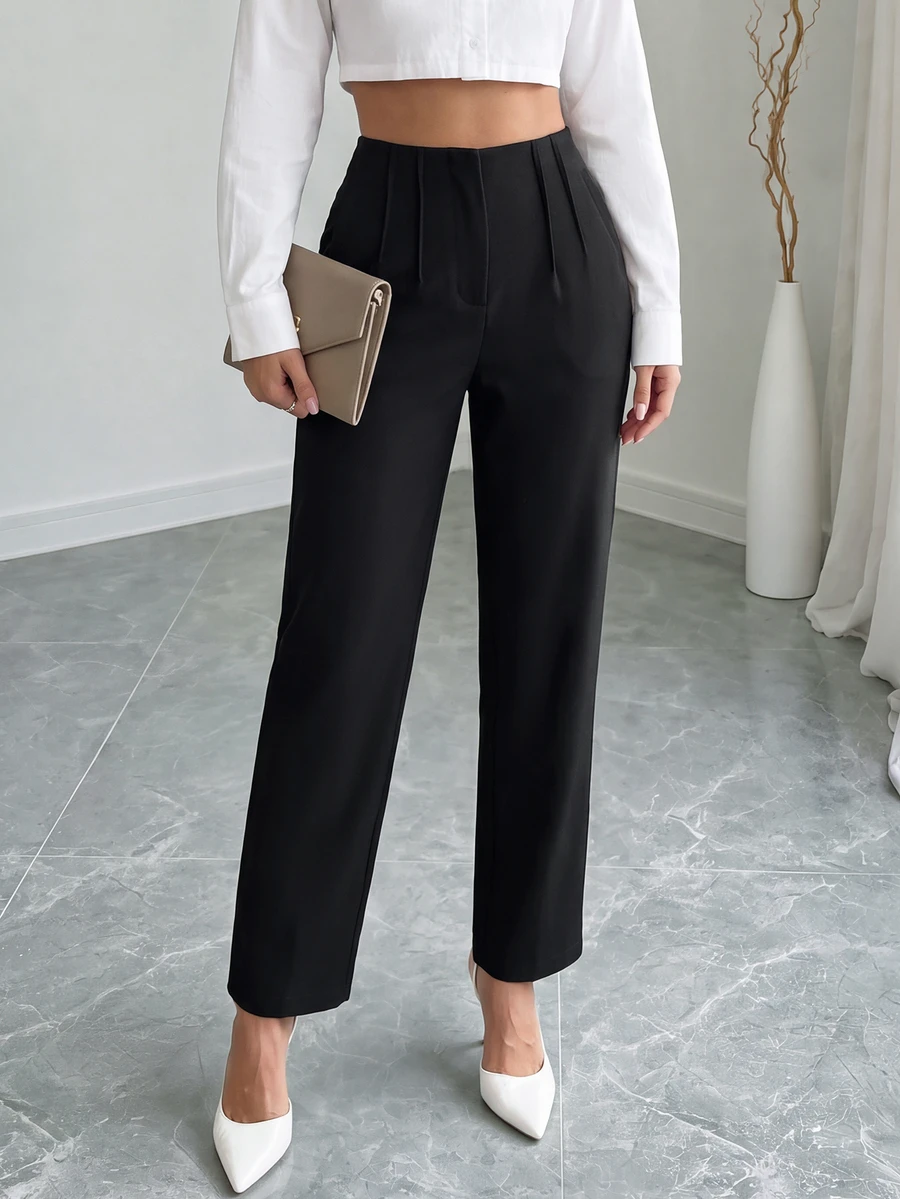 Rafferiza Pantalones rectos plisados plegables lisos - Negro - Ver 1