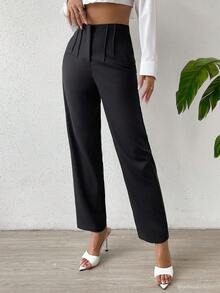 Rafferiza Pantalones rectos plisados plegables lisos - Negro - Ver 5