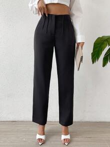 Rafferiza Pantalones rectos plisados plegables lisos - Negro - Ver 8