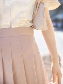 SHEIN Raffinéa Zip Back Pleated Skirt - Mocha Brown - View 7