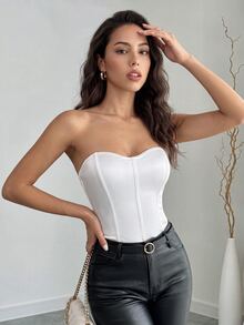 Rafferiza Solid Tube Bodysuit For Holiday Party Clothes Bodysuits For Womenwhite Bodysuittummy Control Bodysuitwhite Body Suitbody Suits For Women - White - View 1