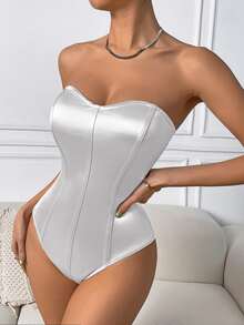 Rafferiza Solid Tube Bodysuit For Holiday Party Clothes Bodysuits For Womenwhite Bodysuittummy Control Bodysuitwhite Body Suitbody Suits For Women - White - View 8