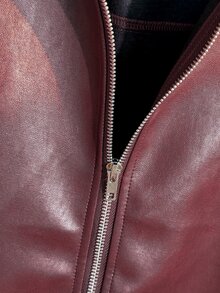 SHEIN Sparklyn Teen GirlAutumn/Winter Casual Daily High-End School Commute Ins Style Versatile PU Leather Turn Collar Loose Jacket, Fall Clothes, Fleece, Long Sleeve - Burgundy - View 8