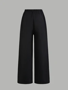 SHEIN Sparklyn Teen Girls Straight White,Winter,Y2k,Back-To-School Classic Casual Pants,Spring & Autumn Double-Layer Waistband,Comfortable Sweatshirt Material - Black and White - View 5