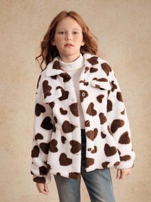 SHEIN Tween Girl Plush Collar Waist Casual Versatile Jacket, Autumn/Winter Fall - Multicolor - View 5