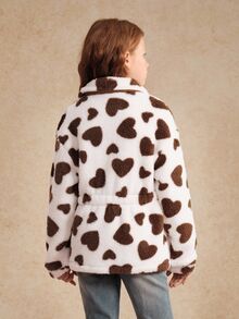 SHEIN Tween Girl Plush Collar Waist Casual Versatile Jacket, Autumn/Winter Fall - Multicolor - View 2