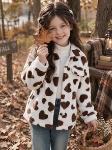 SHEIN Tween Girl Plush Collar Waist Casual Versatile Jacket, Autumn/Winter Fall - Multicolor - View 1