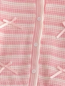 SHEIN Genkimix Kids Young Girl Striped Knit Cardigan Fleece Lined Flare Pants Bow Set Birthday Gifts Fall,Christmas Party Sets - Pink - View 7