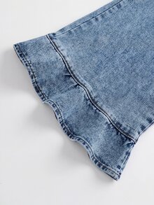 GlowEve 女款休閒喇叭牛仔褲，附口袋與荷葉邊褲腳 - 淺色水洗藍 - 查看 7