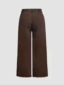 Selenza Celana Jeans Denim Kasual Longgar Potongan Lurus dengan Desain Saku untuk Wanita Ukuran Plus - Coffee Brown - View 4