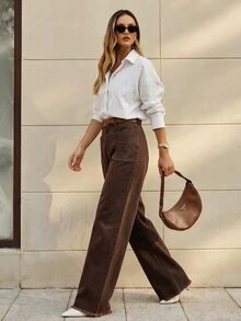 Selenza Celana Jeans Denim Kasual Longgar Potongan Lurus dengan Desain Saku untuk Wanita Ukuran Plus - Coffee Brown - View 8