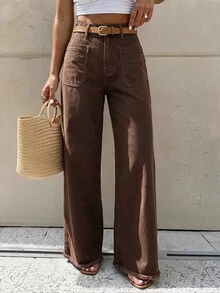 Selenza Celana Jeans Denim Kasual Longgar Potongan Lurus dengan Desain Saku untuk Wanita Ukuran Plus - Coffee Brown - View 7