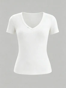 Bytebia Bytebia Women's Casual Ribbed Short Sleeve T-Shirt For Summer - White - View 4