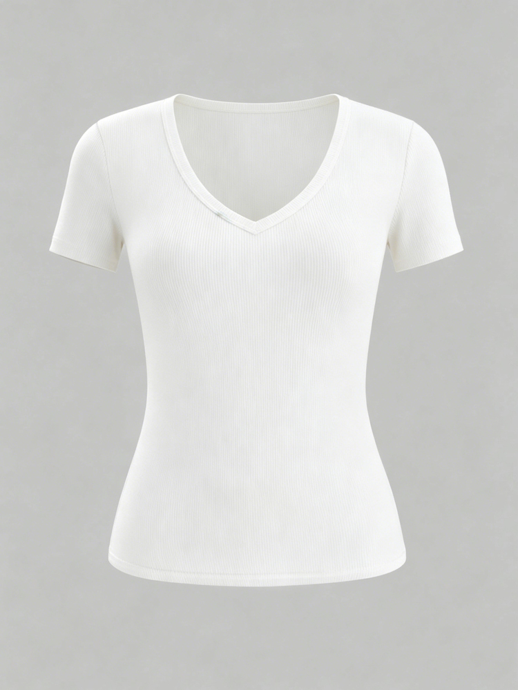 Bytebia Bytebia Women's Casual Ribbed Short Sleeve T-Shirt For Summer - White - View 4
