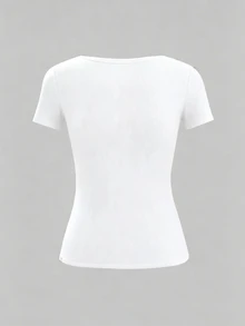Bytebia Bytebia Women's Casual Ribbed Short Sleeve T-Shirt For Summer - White - View 2