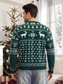 Sorvial Men's Christmas Print Casual Everyday Long Sleeve Sweater, Old Money - Green - View 6