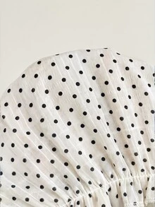SHEIN Frenchy Plus Size Women's Contrast Lace V-Neck Polka Dot Pattern Long Sleeve Fashion Blouse Fall - Apricot - View 7