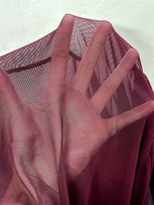 DelicateAllure Slumberist Women's Flare Sleeve Ruffle Hem Sexy Mesh Extra Long Robe + Women's Sexy Lace Bodysuit Pajama Set, 2pcs - Maroon - View 6