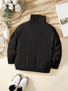 PrepCrw Tween Boys Casual Turndown Collar Half-Zip Up Long Sleeve Knitted Sweater,In Fall/Winter - Black - View 3