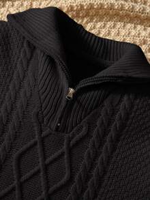 PrepCrw Tween Boys Casual Turndown Collar Half-Zip Up Long Sleeve Knitted Sweater,In Fall/Winter - Black - View 4