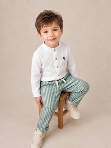 PrepCrw Kids Young Boys Collegiate Style Logo Embroidered Stand Collar Long Sleeve Shirt/Pants Set - Multicolor - View 1